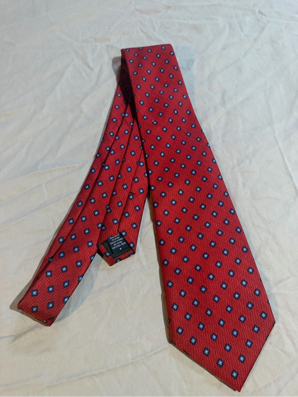 Van Heusen Red Tie with Blue Diamond Motif